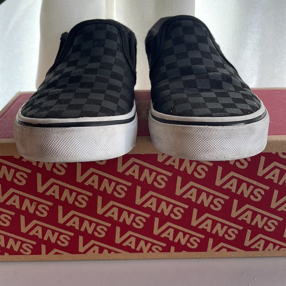 Vans Asher Checker Black/Black Kids Shoes Size 4.5